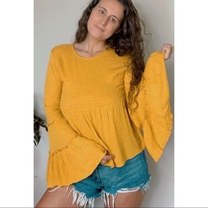 ALTAR’D STATE MUSTARD BELL SLEEVE BLOUSE